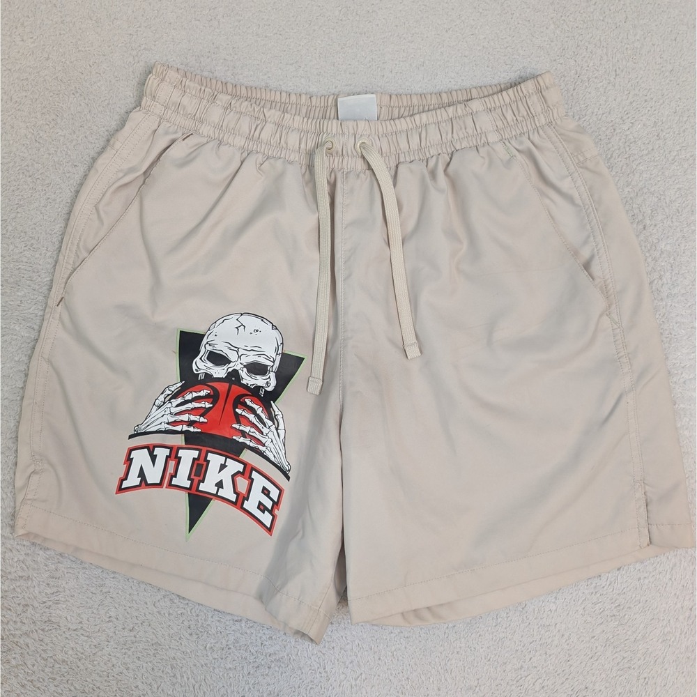 Nike Mens Med 27x5.5"  Sportswear Woven Shorts Skull Print Basketball Swim Hybri